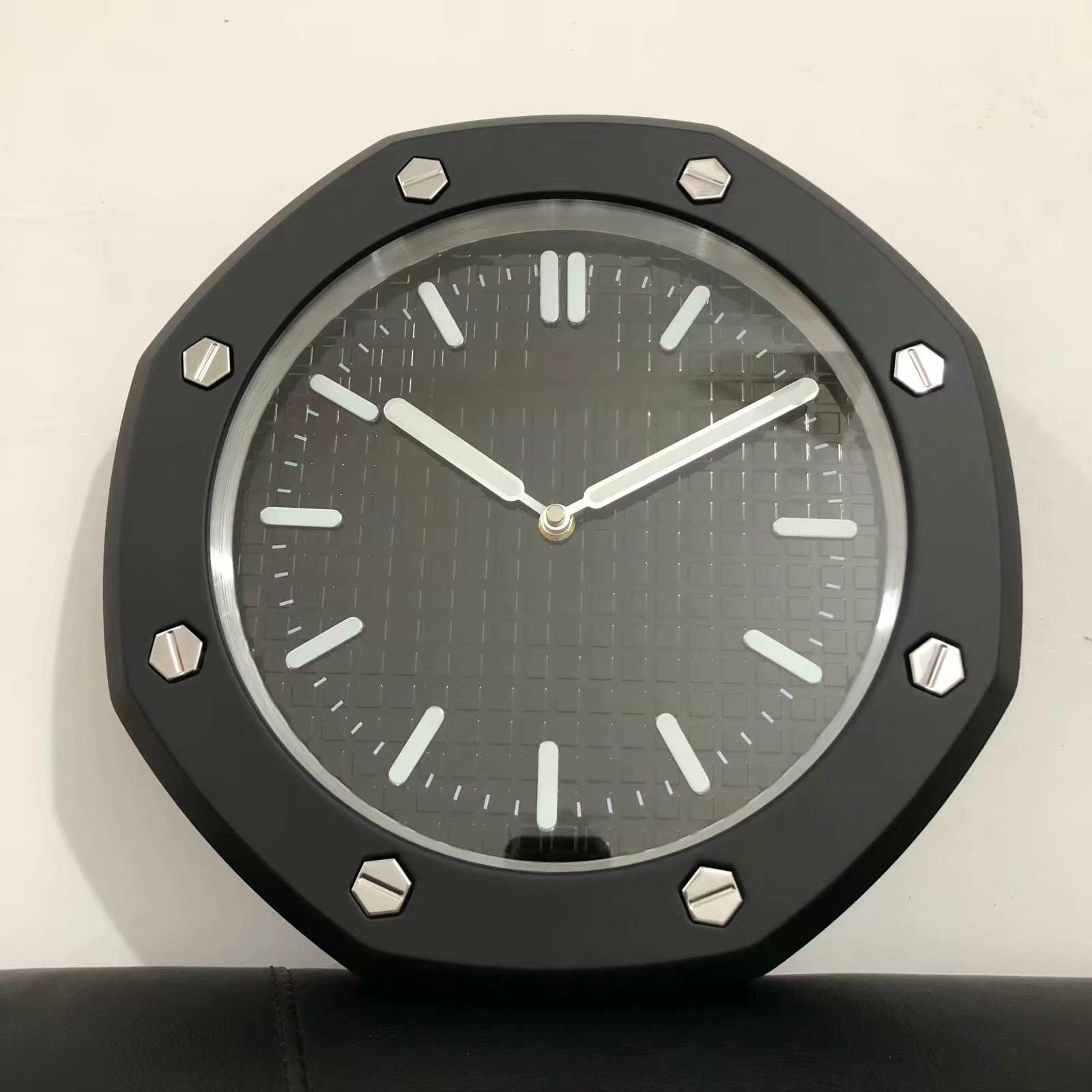 AP Royal-Oak Battery Wall Clock Black Case Silver Numerals